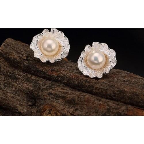 Ms han edition flowers one New Fashion S925 pure silver inlaid pearl earrings eardrop wholesale high-grade temperament joker