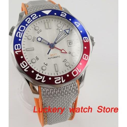 Bliger 41mm Men watches white dial saphire glass；GMT bezel Luxury Automatic mechanical watch