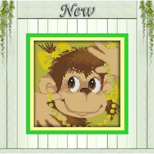 Cartoon monkey lovely animals diy 11CT counted print on the canvas DMC chinese Cross Stitch kits 14CT needlework Sets embroidery