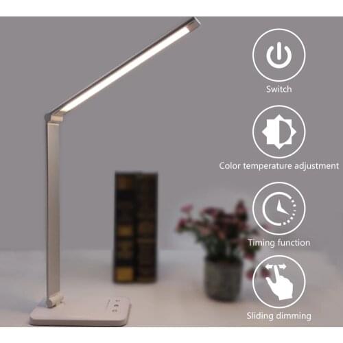 Dimmable Desk Lamp Table Lamps,with 5 Color Stepless,Wireless/USB Chargeable Eye Protection Reading Light Study Lamp 2000mah