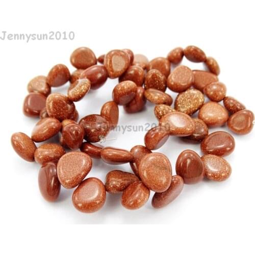 Natural Gold Sand Gems Stone Freeform Flat Teardrop Drop Barpque Beads 16'' for Jewelry Making Crafts 5 Strands/Pack