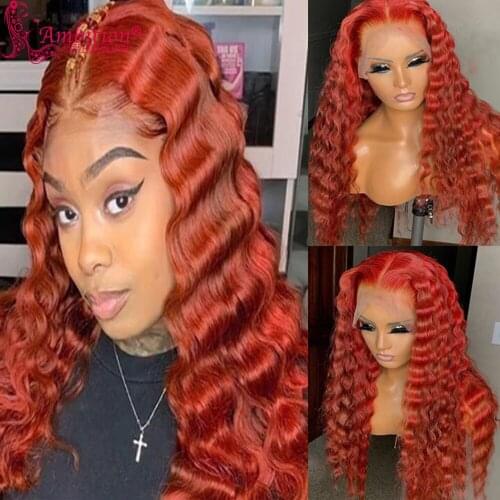 Ambition Ginger Human Hair Wigs Pre plucked Deep Wave Lace Front Wigs Middle Part 13x4 Lace Wig Bleached Knots Human Hair Wig