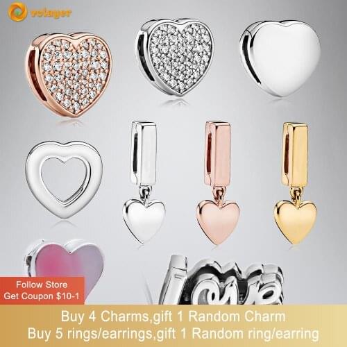 Volayer 925 Sterling Silver Love Scrip Asymmetrical Heart Love Heart Dangle Clip Charms fit Original Pandora Reflexion Bracelets