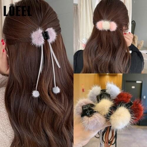 New Fashion Winter Cute Plush Ball Hair Curls Bun Headbands Ribbon Tassel Hairpins Hair Making Tool For Women Hair Accessories