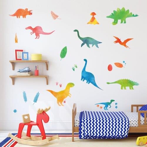 28*28cm cartoon Dinosaur Wall Stickers Removable Dinosaur Wall Decals for Kids Nursery Bedroom Living Room
