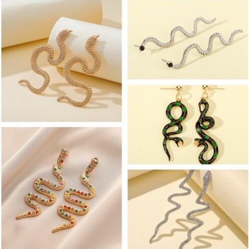 Minar Multiple Gold Silver Metal Twisted Snake Dangle Drop Earrings Punk Cool Crazy Animal Hanging Earring for Women Oorbellen