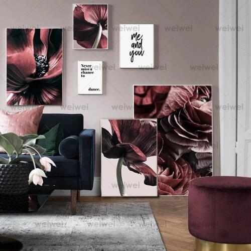 Scandinavian Red Flower Plant Canvas Painting Botanical Floral Nordic Poster Print Wall Art Picture Modern Living Room Decor