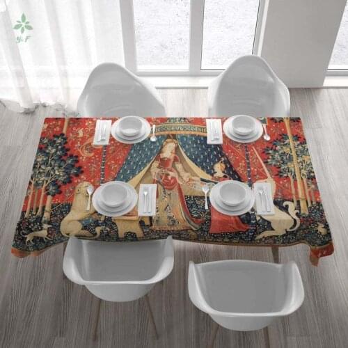 Medieval Tablecloth With The Lady And Unicorn Art For Kitchen Wedding Table Decor