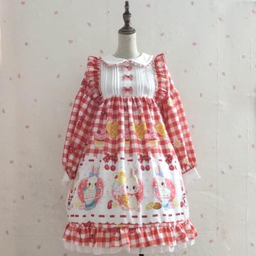 Light Lolita dress Japanese Soft Sister Rabbits Afternoon Tea OP Kawaii Long Sleeve Dress