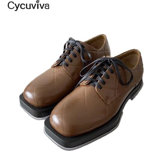 Thick Sole Round Toe Women Pumps Rhombic Pattern Leather Casual Shoes Woman Lace Up Transparent Heel Mules Platform Ladies Shoes