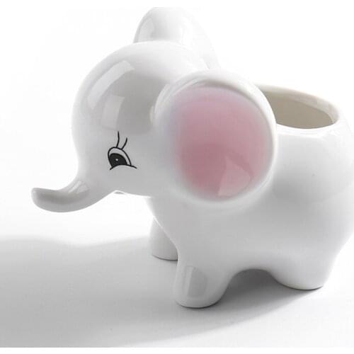 Creative Ceramic Mini Cute White Baby Elephant Succulent Flower Pot Home Table Decro Oranment Craft