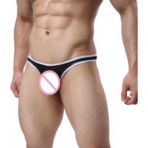Ultra-thin Sexy Men Thong G-string Mesh Transparent Lingerie Panties Sissy Slip Homme Penis Pouch Thongs Striped Micro Underwear