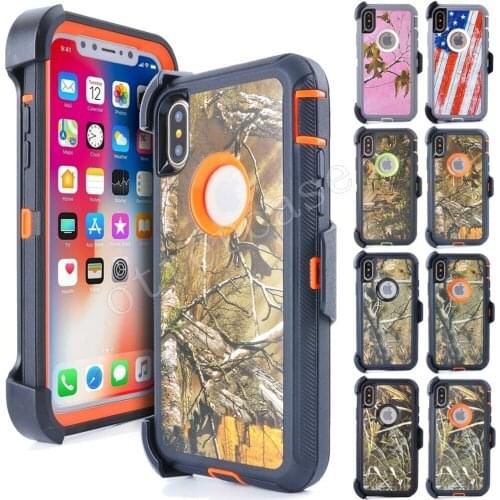 Luxury Heavy Duty Protection Phone Case For iPhone X XS Max XR 6 6s 7 8 Plus Defend Camo Armor Case Cover With Clip Belt Holster