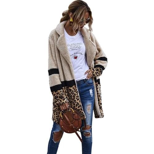 2020 Autumn Winter Faux Fur Coat Flocking Fashion Mid Length Plush Lapel Jacket Temperament Leopard Print Teddy Bear Coat Women