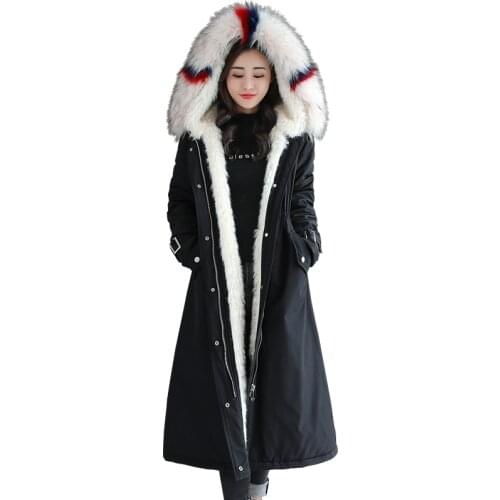 Quality 2019 New Fashion Winter Jacket Womens Parkas Coats Large Big fur collar Slim Winter Jacket Cotton Liner Collar Hooded