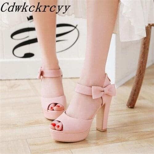 Women sandals Summer New pattern fashion Super high heel Fish mouth Women sandals Pink Sweet Bow Waterproof Sandals size 34-43