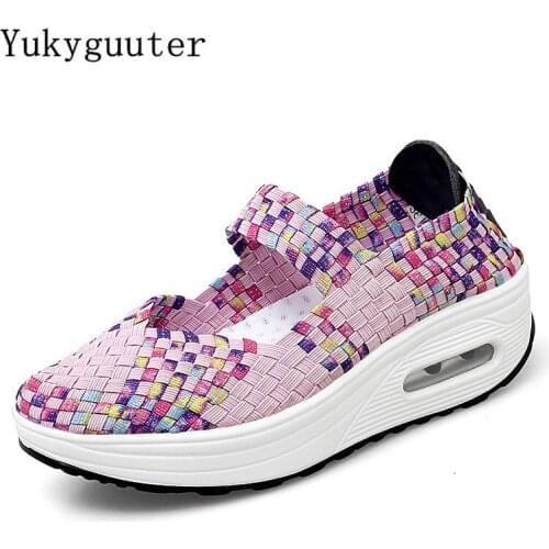 Woman Sport Running Shoes Flat Outdoor Sneakers Weave Summer Breathale Lightweight Athletic Height Increasing Air Cushion