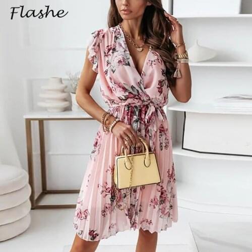 Elegant Floral Print Party Dress Women 2021 Summer V Neck Sexy Dress For Women Fashion Ruffle Sleeveless Beach Short Dress Boho