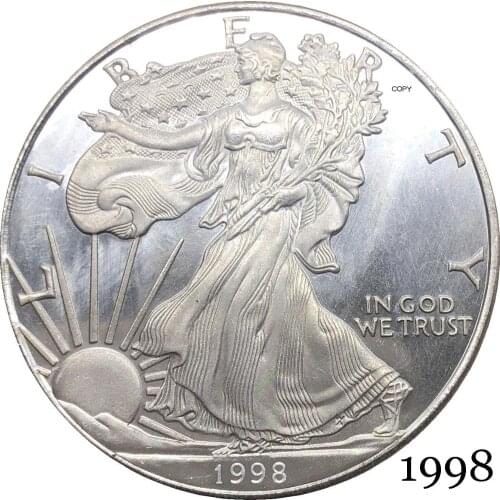 United States America 1998 In God We Trust 1 OZ Fine Silver Bullion Eagles One Dollar Silver Plated Copy Commemorative Coin