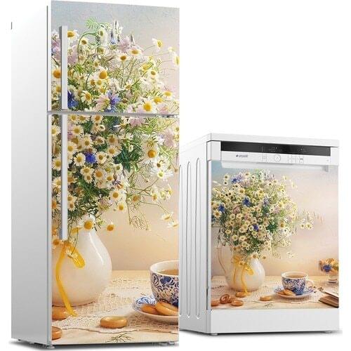 3D Fridge Sticker Fresh Breakfast Refrigerator Dishwasher Door Cover Kitchen Home Decoration Accessories Modern 3d Wall Stickers