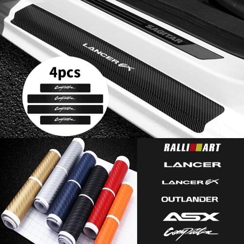 4PCS Car Door Threshold Carbon Fiber Sticker Sill Guard Decal For Mitsubishi Ralliart Lancer Lancer EX ASX Competition Outlander