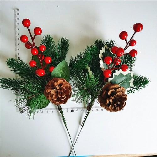 2pcs Christmas Pine Cone Branches Fack plant Berry Pine Branches Artificial Flower Berry Bouquets Pine Needles for Home Decor