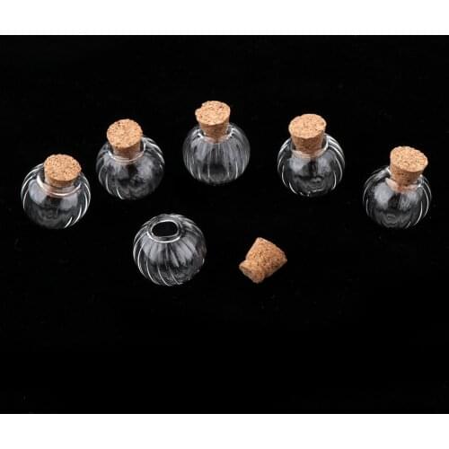 6Pcs Clear Mini Pumpkin Empty Glass Wishing Bottles Vial Pendant Charms Jars