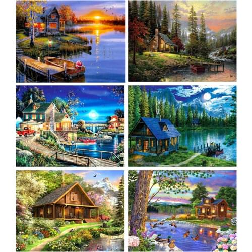 FIYO Diamond Embroidery Complete Kit House Lake 5D DIY Diamond Painting Mosaic Cross Stitch Landscape Handicraft Home Decor Gift