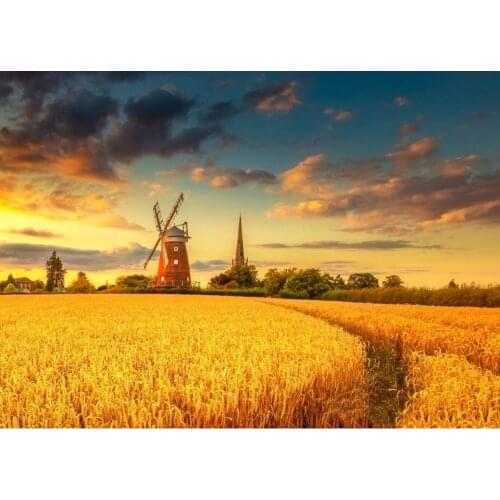 Full 5D Diy Diamond Painting Windmill Golden wheat field 3D Diamond Embroidery Round square Rhinestones Cross stitch landscape