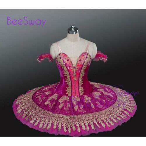 Adult ballet costume Professional Ballet Tutus Pink Gold,Women YAGP Platter Pancake Classical Ballet Tutu