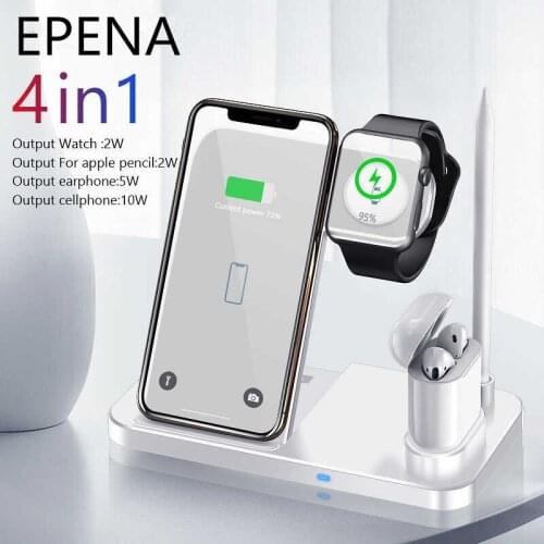 EPENA 4 in 1 Wireless Charger 10W Fast Charging for iPhone 11/11pro/X/XR//XR/XS Max for Apple Watch 5 4 3 2 Airpods Pencil Pad
