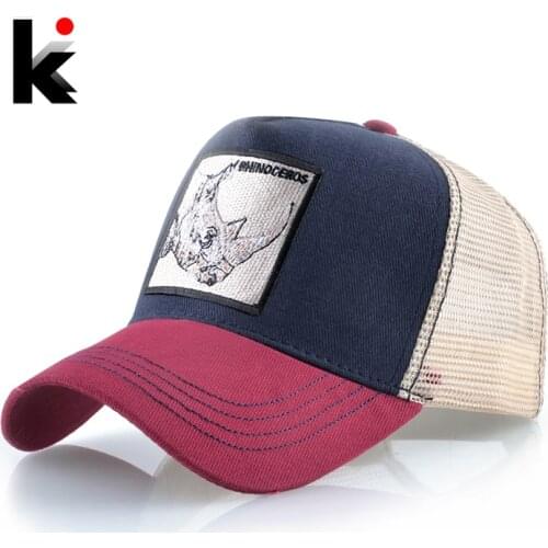 Fashion Mesh Baseball Cap With Rhinoceros Patch Mens Hip Hop Trucker Caps Women Outdoor Breathable Mesh Casquette Snapback Bone