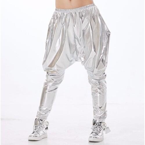 Heroprose Brand Fashion New personality Silver big crotch trousers stage performance costumes harem pants hip hop skinny pant