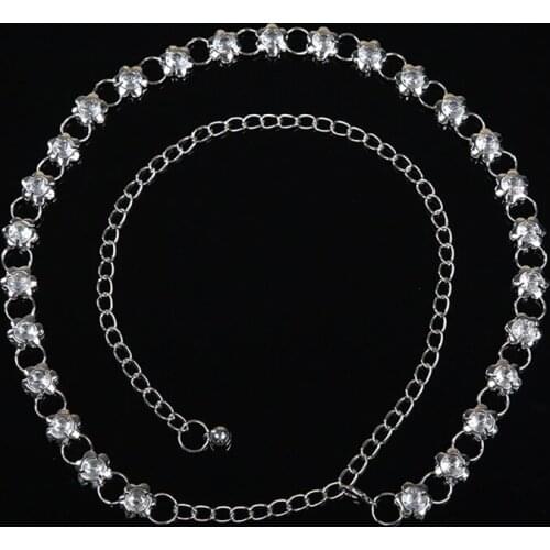 1pc Flower Type Bottom Rhinestone Belt Belly Dance Rhinestone Waist Chain Women Oriental Dance Accessories Gold Silver 2 Colors