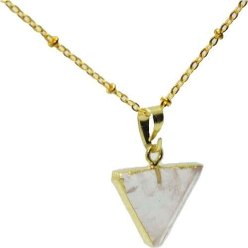 Gold Bezel Natural Stone pendant chain necklace women pink rose crystal quartz triangle pendant necklace for girl jewelry party