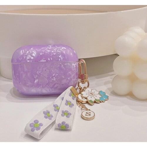 Embroidery Daisies For Apple Airpods 1 2 Pro 3 Funda Purple Shell Pattern Earphone Case Wireless Headset Charging Box Cover