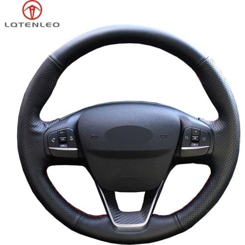 LQTENLEO Black PU Artificial Leather Steering Wheel Cover For Ford Focus 4 2019 2020 Fiesta 2017-2020 Tourneo 2018-2020 Active