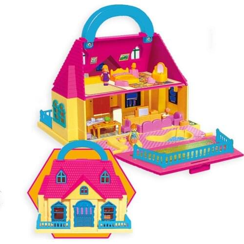 Girl Suitcase Doll House Children Play House Toys Assembly Dollhouse Model Building Kits Villa House DIY Furniture Accessories
