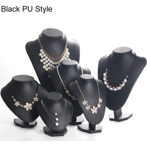 Black PU Bust Shape Exhibitor Jewelry Display Gray Necklace Pendant Mannequin Holder Jewellery Stand