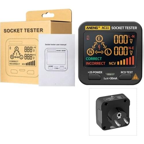 EU Plug Electric Leakage Socket Checker Electrical Phase Finder Detector Ground Wire Zero Line Live Wire Phase RCD NCV Tester