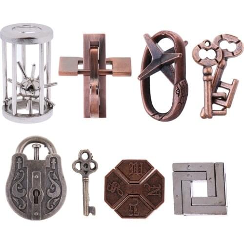 7pcs Lock Metal Puzzle Brain Teaser Puzzle Patience GamesClassic Intelligence for Adults and Children