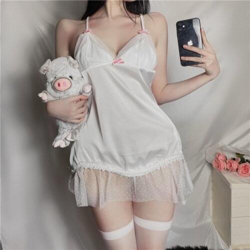 Hot Sexy Lingerie White Erotic Perspective Out Lace Sleepwear Female Temptation Womens Nightgown Nightwear Sleeping Dress