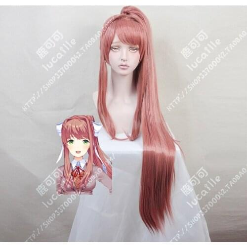 Anime Doki Doki Literature Club! Monika Cosplay Wig 95cm Long Heat Resistant Synthetic Hair Wig + Wig Cap