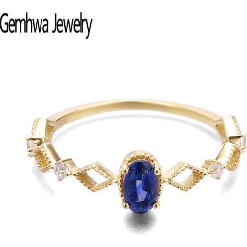 Natural Blue Sapphire Ring Sterling Real 9K Yellow Gold Lady Jewelry Simple and Exquisite Engagement Women Ring