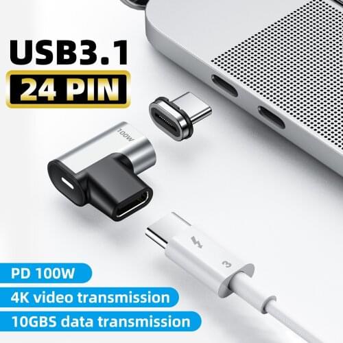 100W 24-Pin Magnetic Type C Adapter USB C 3.1 Fast Charging Magnet Data Converter For Macbook 10Gbs Data Sync for Type C Devices