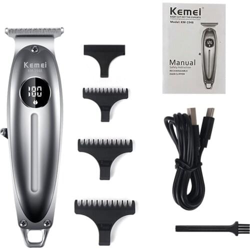 LCD ProHair Clipper Kemei All Metal Mens Electric Wireless Bald Shaving Trimmer 0mm Baldheaded T-blade Haircut Finishing Machine