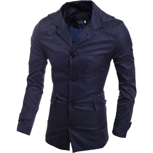 Mens Windbreaker Long Sleeve Solid Color Turn Down Color Cardigan Trench Coat Casual Single-Breasted Slim Jacket Coat