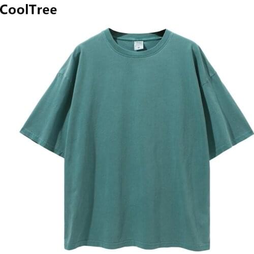 CoolTree Men Cotton T-shirts Summer Solid color Round neck Short Sleeve T Shirts Male Hip Hop Loose Casual Tees Tops Streetwear