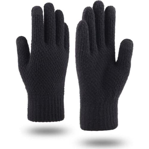 Men Thicken Winter Knitted Woolen Gloves Warm Full Finger Touch Screen Mittens Outdoor Windproof Grove Clothing Decor Accessory
