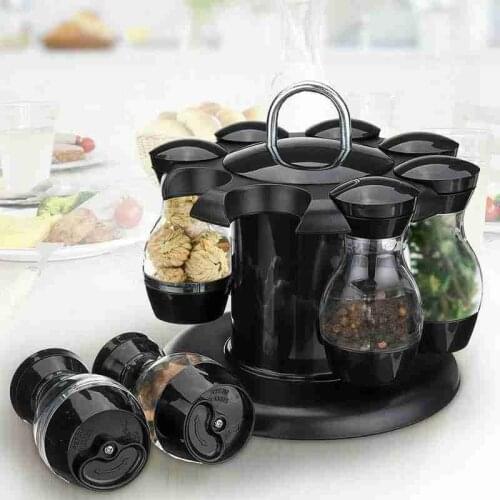 Condiment Set 360 Rotating Seasoning Jars Rack Spices Bottles Storage BBQ Kitchen Salt Sugar Seal Jar Container Holder 8/16Pcs